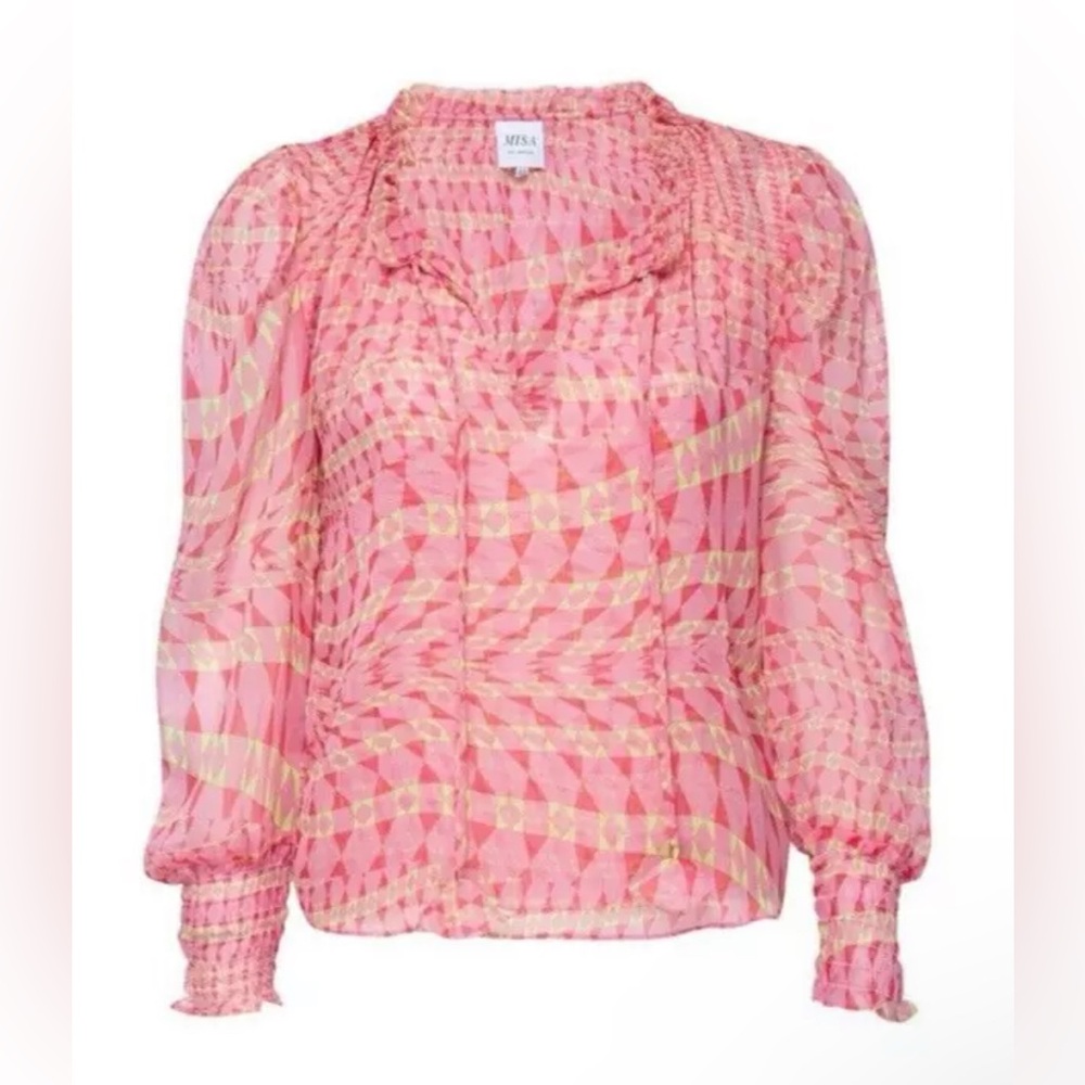 MISA Los Angeles NWT Size XS Pink and Yellow Geometric Blouse $265
